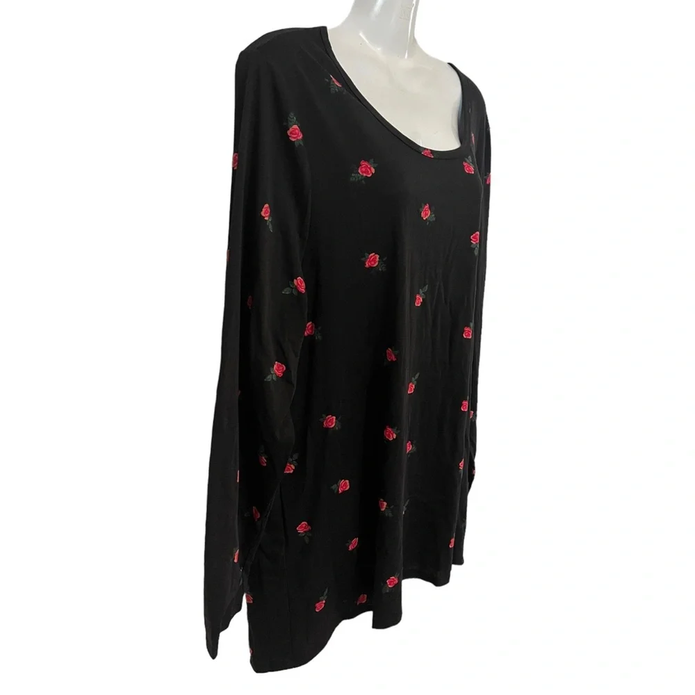 LULAROE Lynnae Top Long Sleevd Black Pink Rose Print size 3XL - Picture 2 of 7